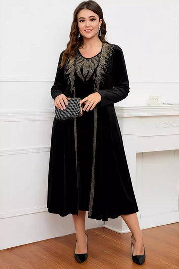 Robe noire à col rond à manches longues trapèze Mère de la mariée